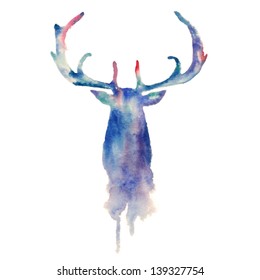 Watercolor Deer Head