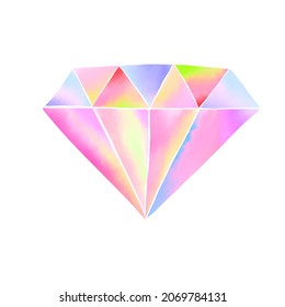 Watercolor of diamond crystals isolated on white background with clipping path