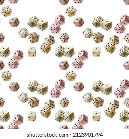 Watercolor dice pattern on white background