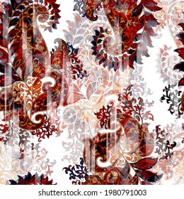 watercolor digital paisley pattern on white