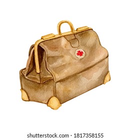 Watercolor doctors medical bag for first aid. High quality medical illustration