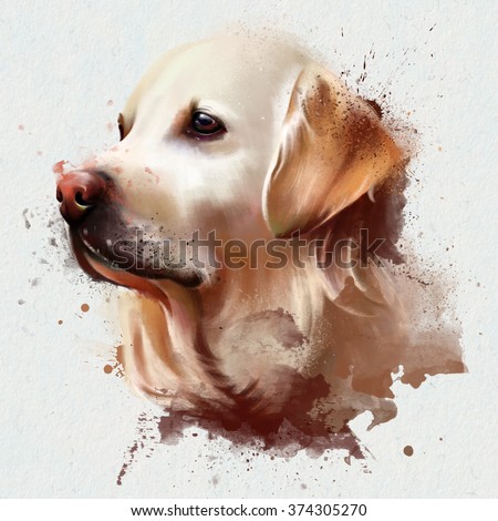 watercolor dog spray paint, on a white background, for printing on posters, textiles, clothing