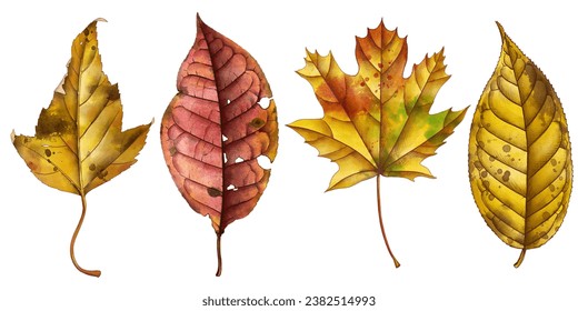 watercolor drawing autumn leaves isolated at white background, natural elements, hand drawn botanical illustration - Powered by Shutterstock