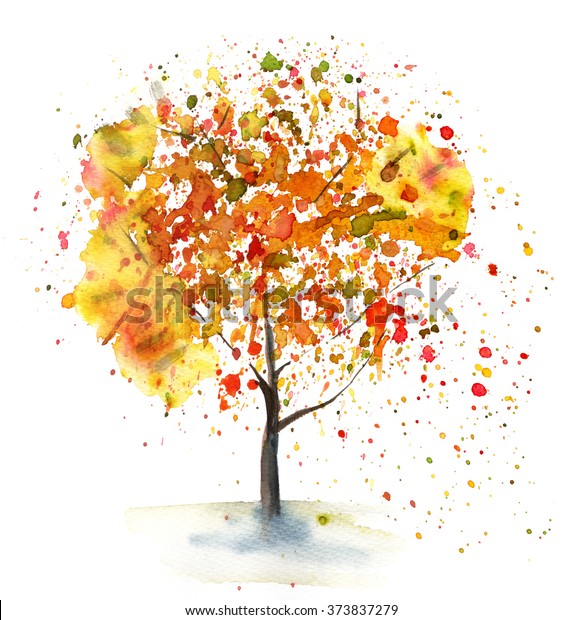 Watercolor Drawing Autumn Tree Hand Drawn Stock Illustration 373837279