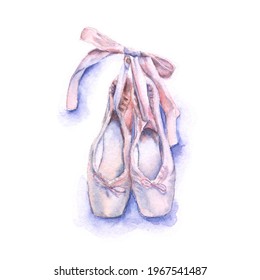 Watercolor Drawing Ballet Shoes Hanging On The Nail