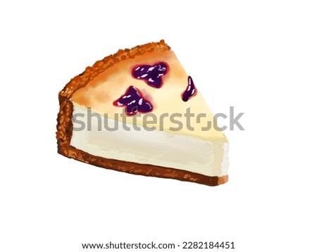 Watercolor and drawing for blueberry cheese cake isolated on white background. dessert and food art. Digital painting of bakery and cake illustration.