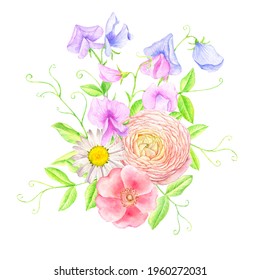 watercolor drawing bouquet flowers   hand drawn illustration