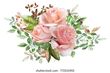 Watercolor Floral Bouquet Illustration Bright Pink Stock Illustration ...