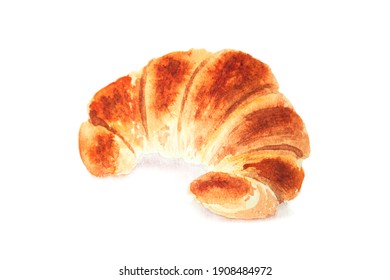 Watercolor drawing of croissant isolated on the white background. Hand painted illustration of crescent.