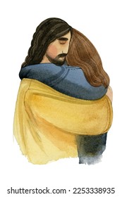 Watercolor drawing illustration: Jesus