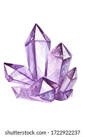 Watercolor drawing illustration lilac crystal