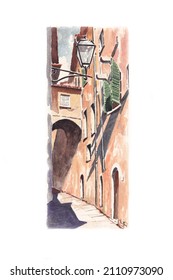 Watercolor Drawing Of Narrow Street In Historical City Centre Of Florence, Tuscany, Italy.
The Illustration, Can Be Used For Covers,cards And Any Creative Design