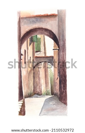 Watercolor drawing of narrow street in historical city centre of Florence, Tuscany, Italy.
The illustration, can be used for covers,cards and any creative design
