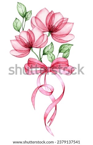 
watercolor drawing pink ribbon and flowers. symbol of the fight against breast cancer. beautiful composition with pink flowers and ribbon