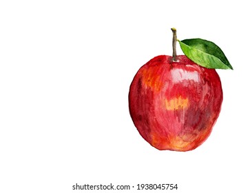 Watercolor drawing red apple separately on a white background