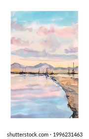 Watercolor Drawing Of Seaside Background