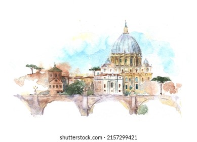 Watercolor drawing sketch of Vatican view