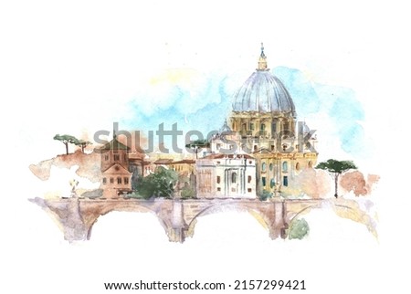 Watercolor drawing sketch of Vatican view