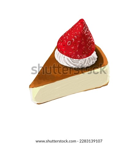 Watercolor and drawing for strawberry cheese cake isolated on white background. dessert and food art. Digital painting of bakery and cake illustration.