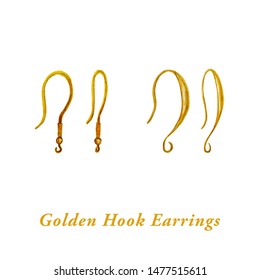 Watercolor Drawn Hook, Earring Hook, Earring Accessory For Jewelry Making. Isolated On White Background Illustration