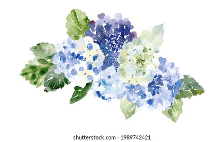 Watercolor Dusty Blue Hydrangea Bouquet. Watercolor Boho Floral Border.  Wedding Template With Blue Flowers. Cards For Baby Shower, Mothers Day, Birtday, Bridal Shower, Wedding
