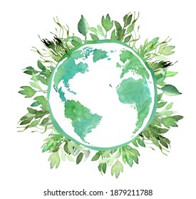 Watercolor Earth day clipart,  ecological icons, greenery clipart, eco shop labels, organic posters, clean planet