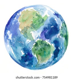 Watercolor Earth. Hand Drawn Illustration