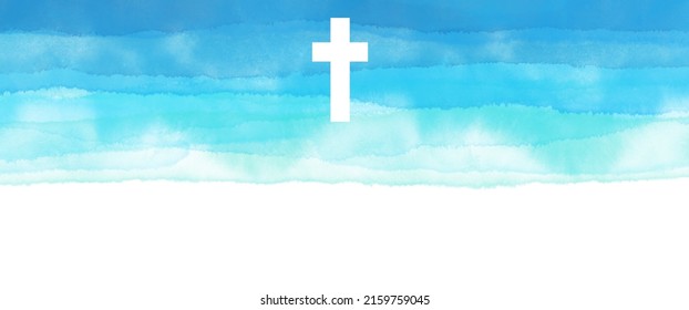 Watercolor Easter cross clipart. Watercolour background crosses, floral frames, banner, blue hand drawn illustration, borderline design - Powered by Shutterstock