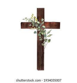 Watercolor Easter Cross. Spring Floral Arrangements. Baptism Crosses DIY Invitation. Greenery Easter clip art. Holy Spirit, Religious, hand drawn.