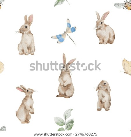 Watercolor Easter seamless pattern with bunnies and chicks.