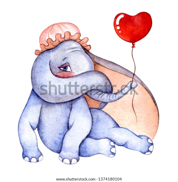 Watercolor Elephant Dumbo Balloon Elephant Girl のイラスト素材