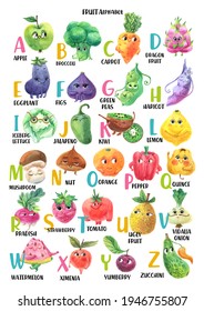 Watercolor English Alphabet Made Cute Fruits Stock Illustration ...