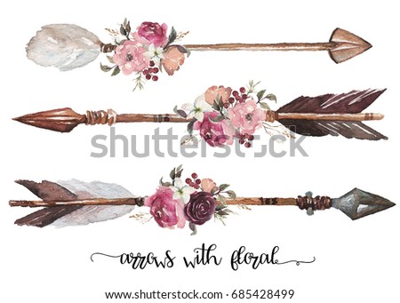 Download Watercolor Ethnic Boho Set Arrows Feathersภาพประกอบสต็อก ...