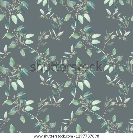 Watercolor eucalyptus branches seamless pattern. Hand painted floral repeating texture for paper, textile, web, wallpaper, cover