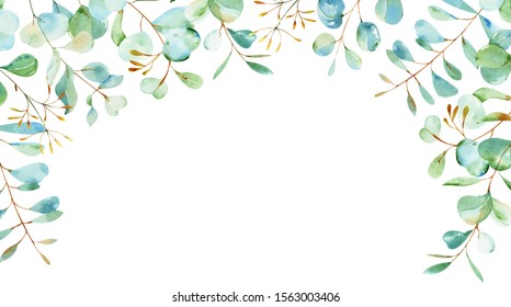 Watercolor Eucalyptus Frame Blue Green Colours Stock Illustration ...