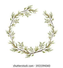 Watercolor Eucalyptus Wreath, Garland. Wedding Eucalyptus Design Frame, Circle Logo. Rustic Greenery. Mint, Blue Tones. Hand Painted Branch,  Leaves Isolated On White Background, Trendy Branding