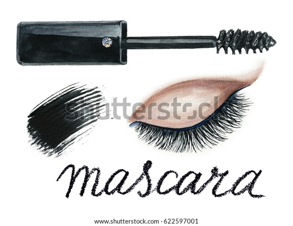 水彩の目のメイクアップ手描きのセット 黒いまつげとアイライナーを持つまぶた マスカラブラシストローク 文字 マスカラ のイラスト素材 622597001