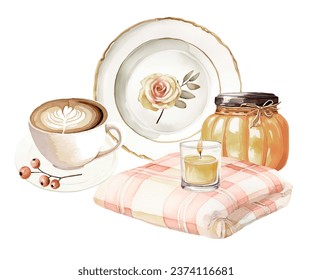 Watercolor fall composition for your design, autumn illustration, isolated on the white background - Powered by Shutterstock