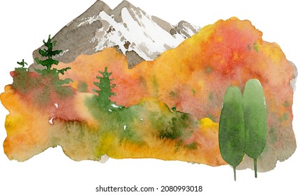 Watercolor Fall Mountain Clipart, Landscape Background Clipart, Autumn Mountain Clip Art, Fall Sublimation Designs Print, Isolated Elements On White Background