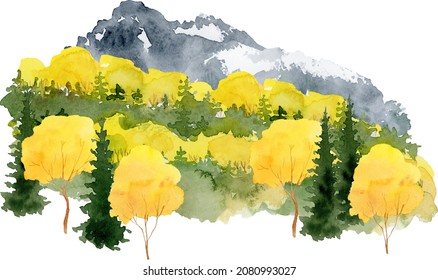 Watercolor Fall Mountain Clipart, Landscape Background Clipart, Autumn Mountain Clip Art, Fall Sublimation Designs Print, Isolated Elements On White Background