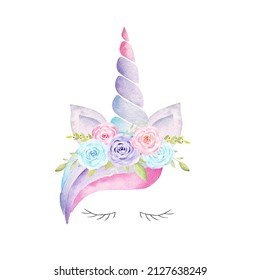 Watercolor fantasy unicorn head