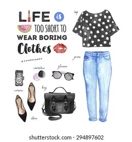 Illustration De Mode A L Aquarelle Tenue Illustration De Stock Shutterstock