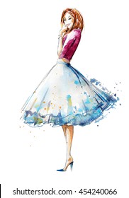 Watercolor Fashion Illustration, Hand Painted                  