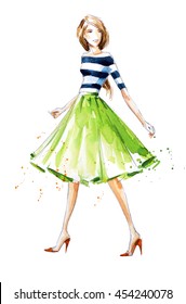 Watercolor Fashion Illustration, Hand Painted                  