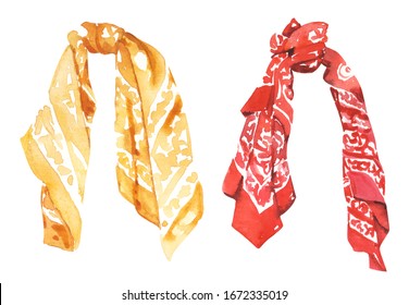 Watercolor Fashion Summer Hair Scarf Accessory Illustration Isolated On White Background