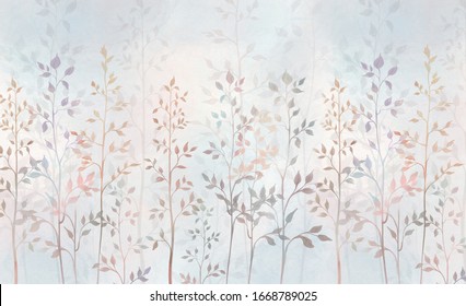 Watercolor field grass. Hand-drawn plants. For interior printing, mural art.