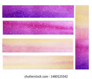 Watercolor Fills In Warm Colors. Watercolor Sunset. Yellow, Pink, Blue, Purple