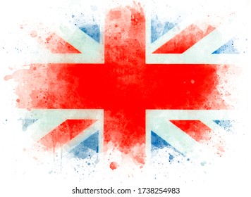 Watercolor Flag Of Great Britain. English Flag, United Kingdom Or UK Flag On White Paper, Illustration 