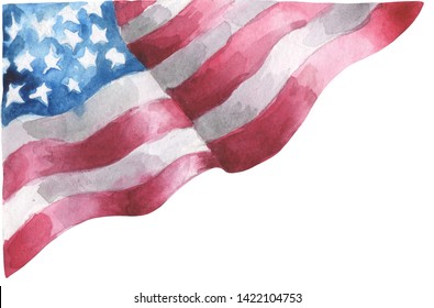 Watercolor Flag Of The US. For Patriotic Compositions On The Day Of Independence Of The USA