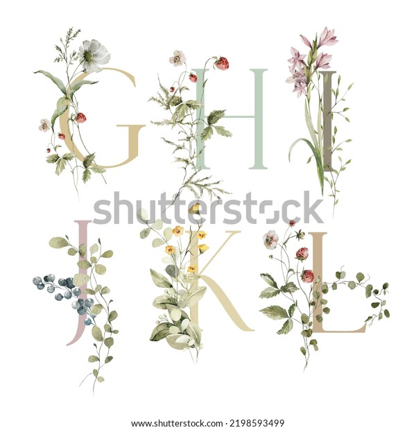 Watercolor Floral Alphabet Hand Painted Letters Stock Illustration ...